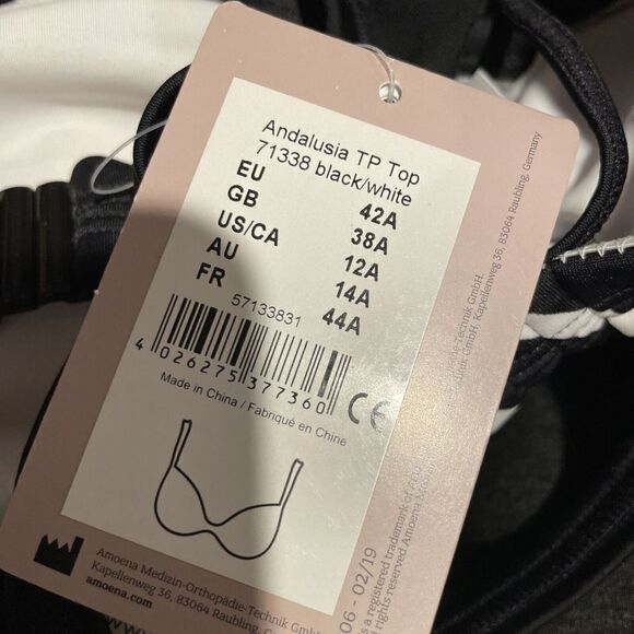 Amoena Convertible Swim Bikini Top Size 12A‎ Stripes Black White NWT - Picture 4 of 7